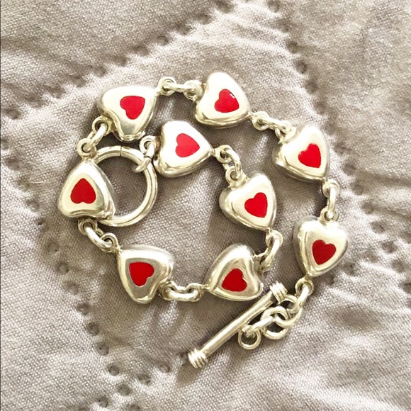 RED Vintage Sterling Silver enamel Inlay 7" Bracelet. B3 - Picture 5 of 12